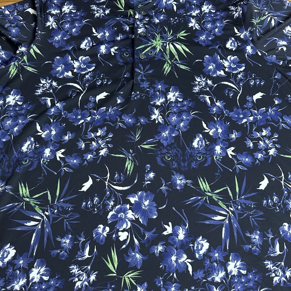 Greyson Dark Floral Golf Polo Mens Large Maltese Blue Black Wolf Eyes AOP - Picture 5 of 10